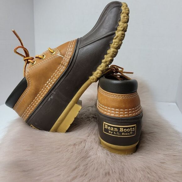 LL. Bean Women’s Boots Gumshoes Brown Leather Padded Collar Duck Shoes Size 7 - Picture 5 of 10
